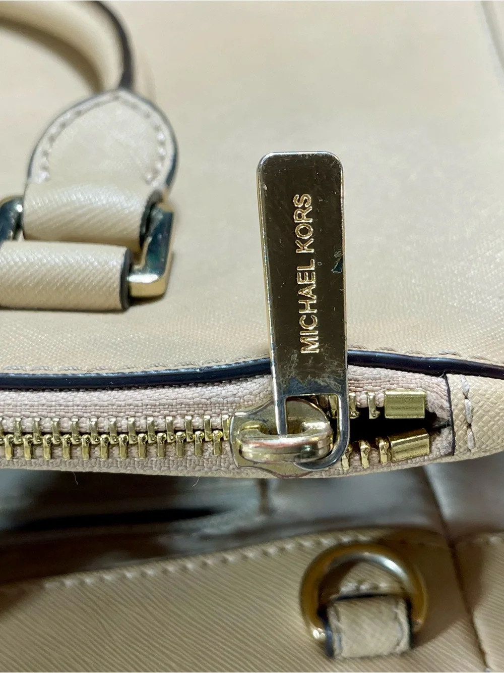Michael Kors Beige Saffiano Leather Satchel with MK Charm